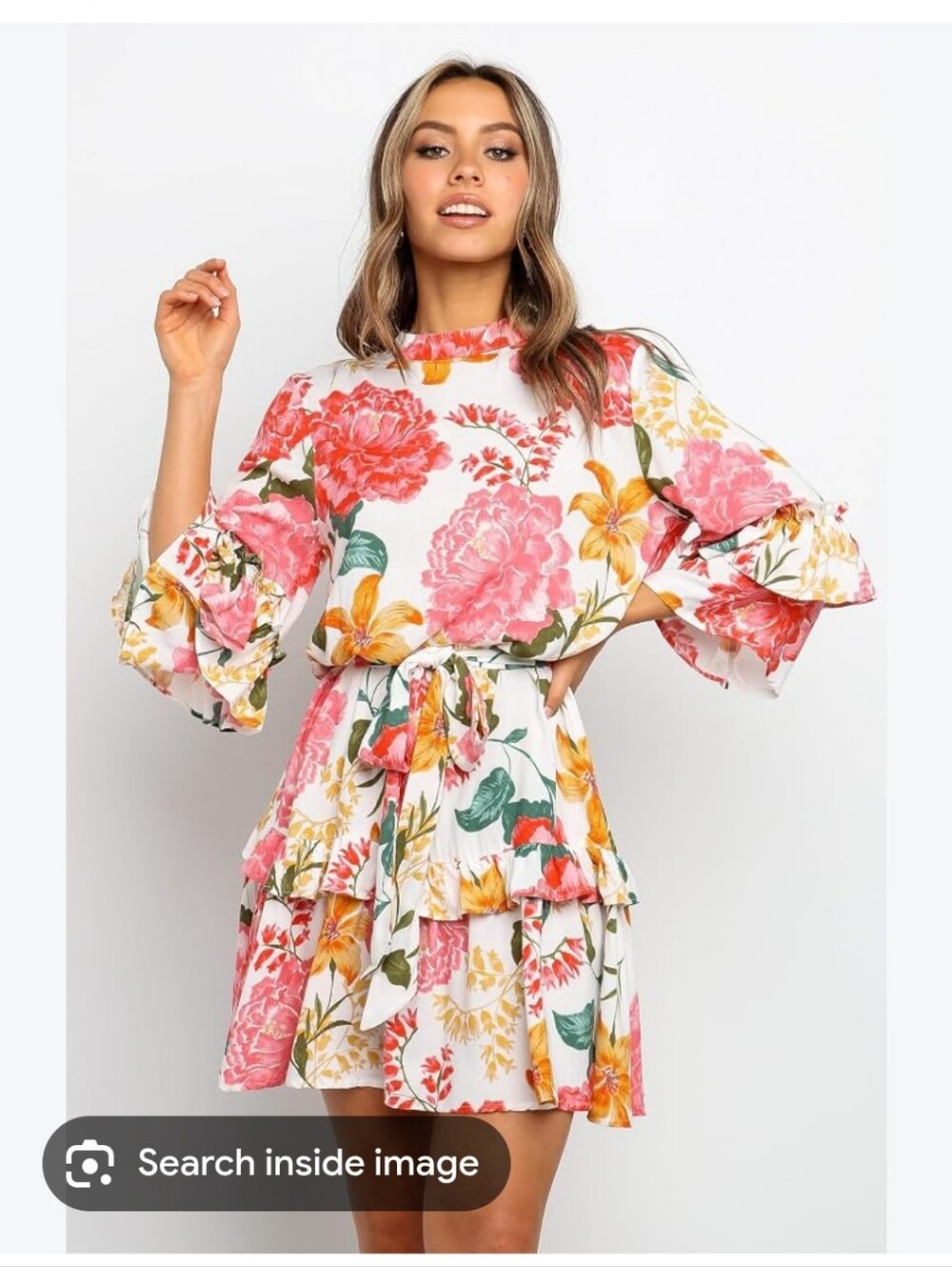 Petal And Pup Floral Tie-Waist Ruffled Mini Dress - Size Small